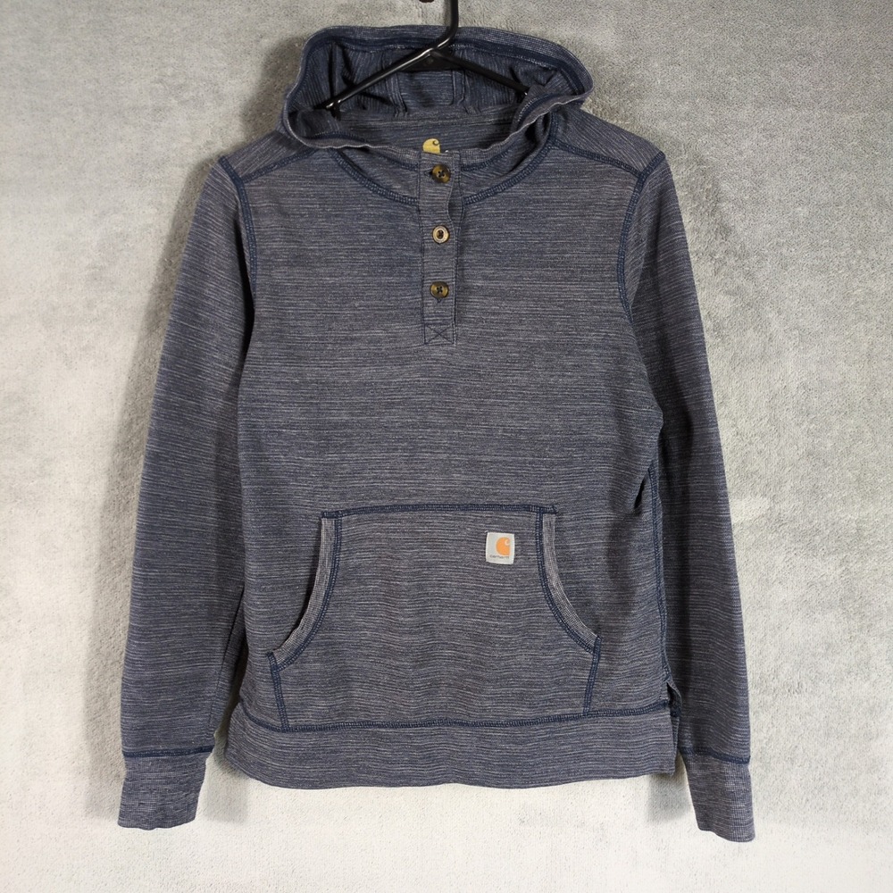 Carhartt Womens Blue Marl Henley Hoodie Sweatshirt Size S 103061 463